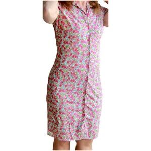 Vintage Floral Button Front Dress Mossimo Pink Green Blue Stretch Small